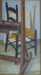 LUCILE BLANCH (1895-1981): LUCILE BLANCH (1895-1981), OIL ON CANVAS, CHAIR WITH EASEL, 1974, SLR. 45 1/2" X 26"; FRAMED 46" X 26 1/2"