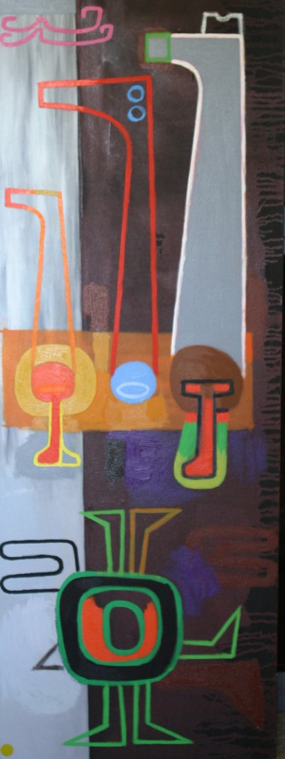 DAVID STOREY (1948-): DAVID STOREY (1948-), OIL ON CANVAS, UNTITLED, 1985, SIGNED ON VERSO. 44" X 16"; UNFRAMED. Provenance: Slutsky Collection, Woodstock, NY.
