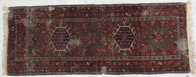 ANTIQUE HAMADAN RUNNER. 2'4" X 6' (WORN) (1 of 5)