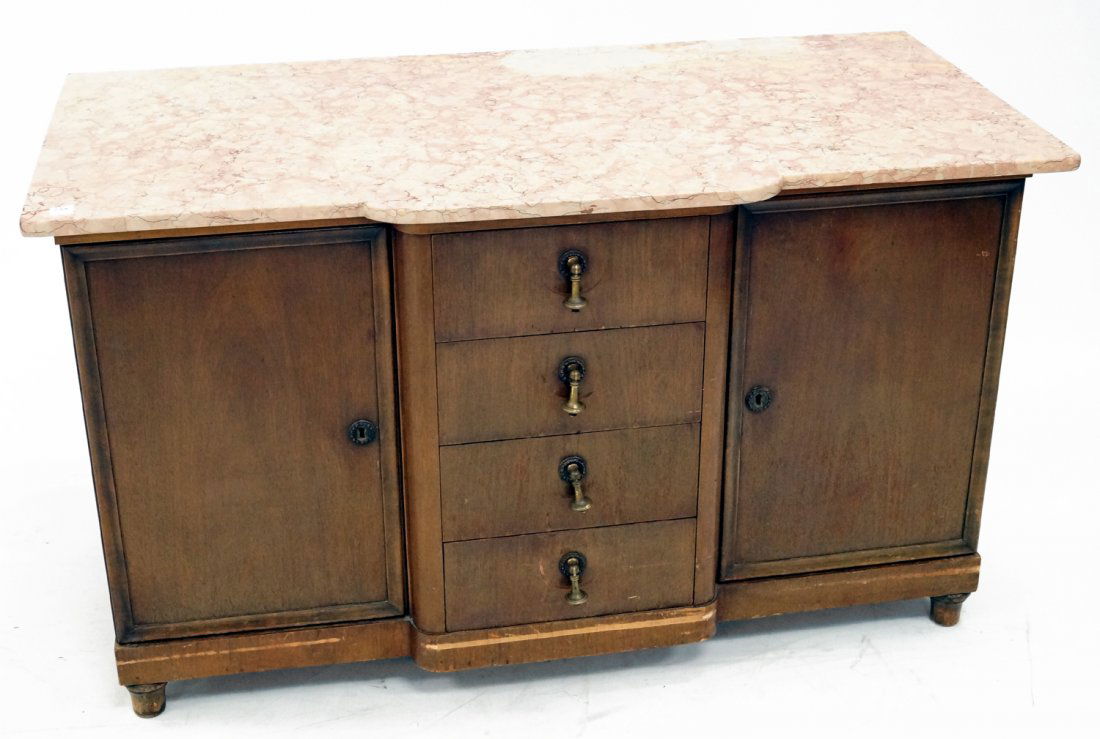 CONTINENTAL CARVED WALNUT MARBLE-TOP SERVER, C.1920. (1 of 1)