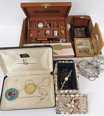 LOT OF FASHION JEWELRY INCLUDING VINTAGE SHELL ART BOX (1 of 6)