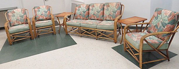 SET (6) MID-CENTURY RATTAN INCLUDING SOFA, (3) (1 of 6)