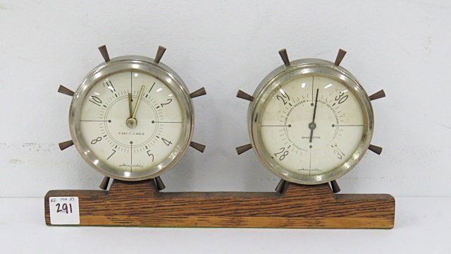 AIRGUIDE CLOCK/BAROMETER SHIP'S WHEEL COMBINATION, (1 of 3)