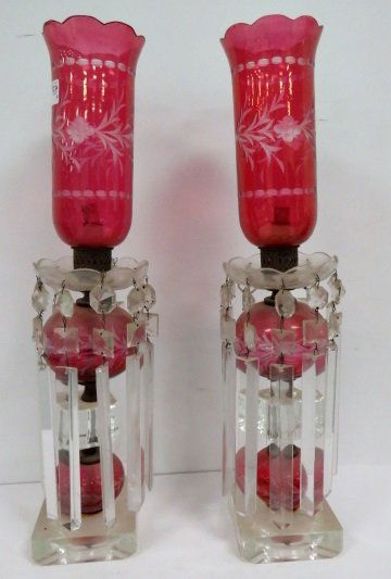 PAIR ART DECO STYLE BOHEMIAN CUT GLASS LAMPS WITH (1 of 1)
