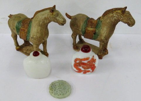 LOT (5) CHINESE INCLUDING PAIR TANG STYLE POTTERY (1 of 4)