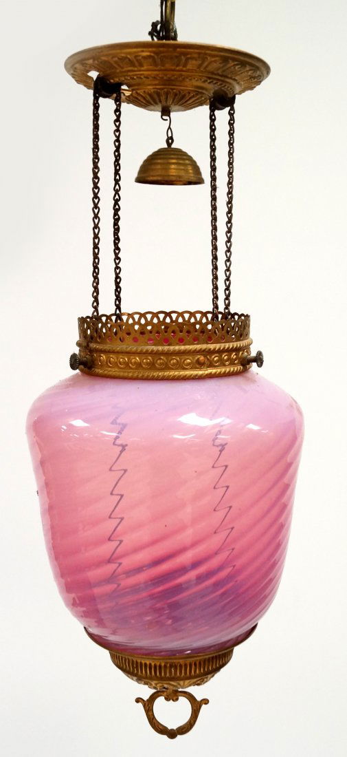 VICTORIAN PINK OPALESCENT GLASS AND BRASS ADJUSTABLE (1 of 1)