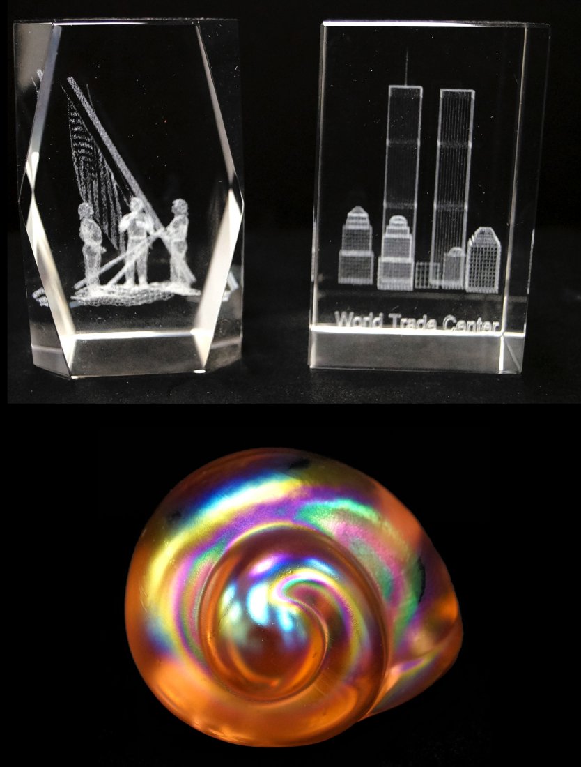 LOT (3) PAPERWEIGHTS INCLUDING FAVRILLE STYLE SNAIL AND (1 of 1)