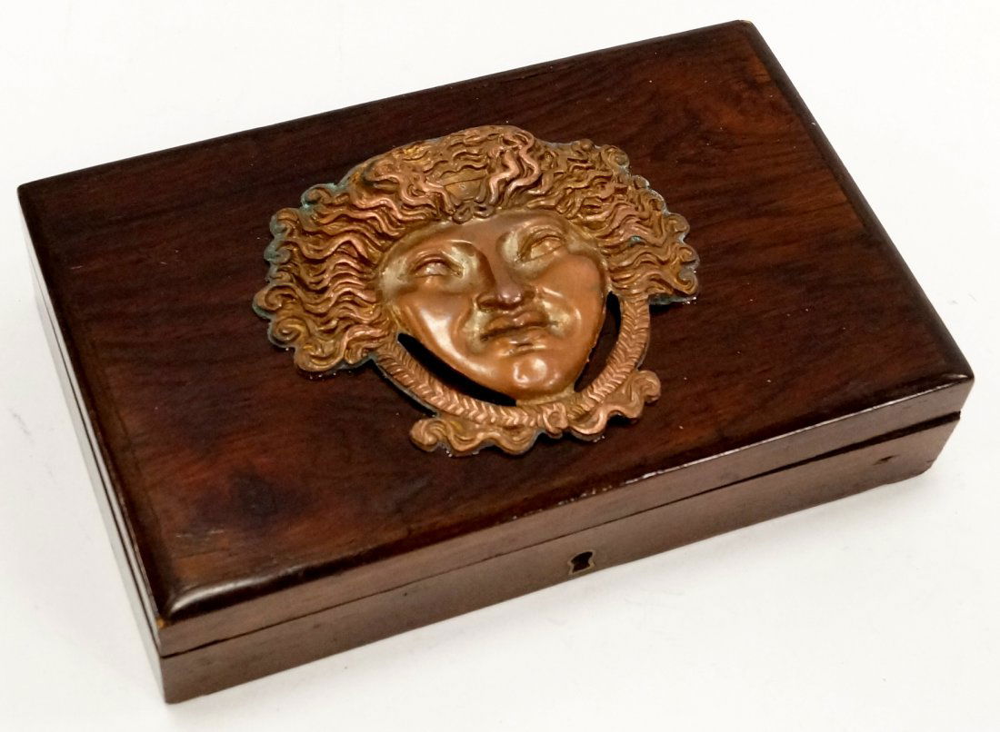 REGENCY ROSEWOOD BOX WITH COPPER RELIEF MOUNT. HEIGHT 1 (1 of 1)