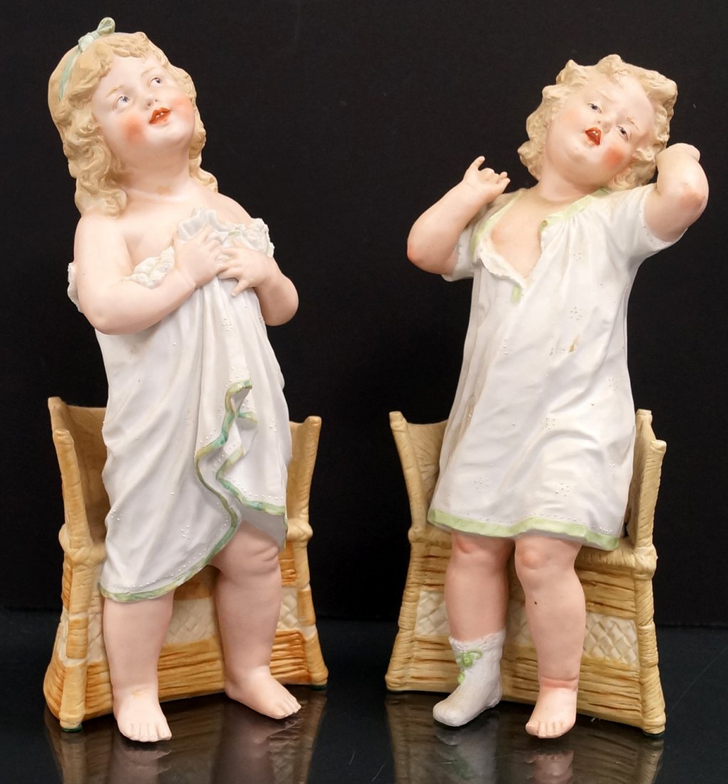PAIR VICTORIAN GERMAN BISQUE DECORATED FIGURES, YOUNG (1 of 1)