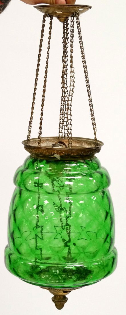 VICTORIAN GREEN QUILT GLASS AND BRASS ADJUSTABLE HALL (1 of 1)