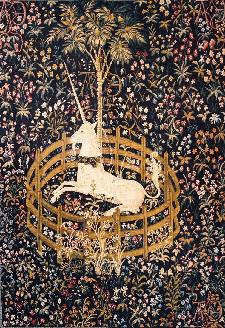 FRENCH JP PARIS UNICORN TAPESTRY PANEL. 52 X 37" (1 of 3)