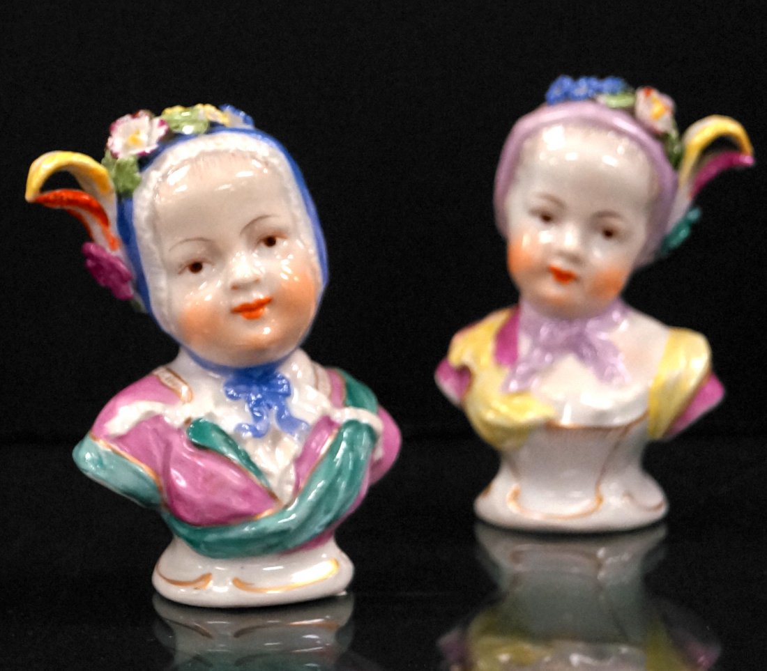 PAIR MEISSEN DECORATED PORCELAIN BUSTS OF CHILDREN. (1 of 3)