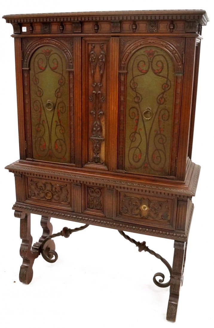 SPANISH RENAISSANCE REVIVAL CARVED AND PAINTED WALNUT (1 of 2)