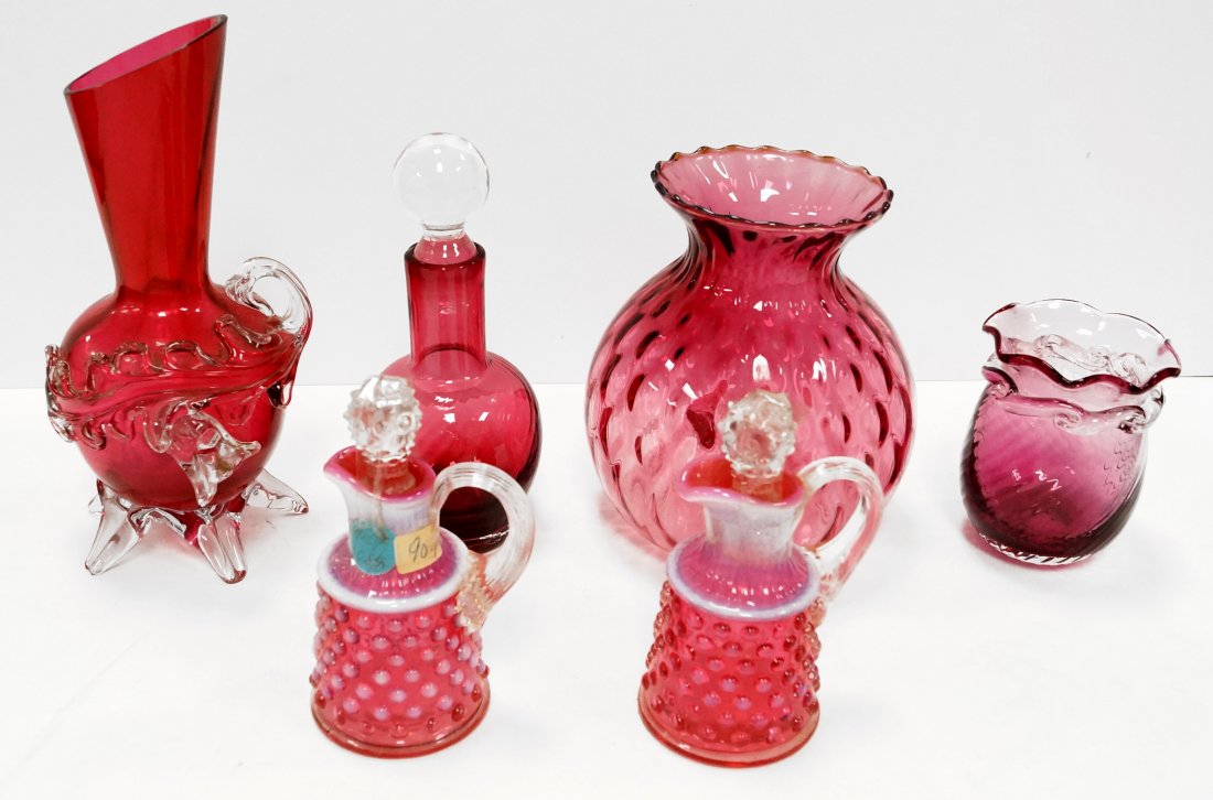 LOT (6) ASSORTED GLASS INCLUDING CRANBERRY AND AMETHYST (1 of 1)