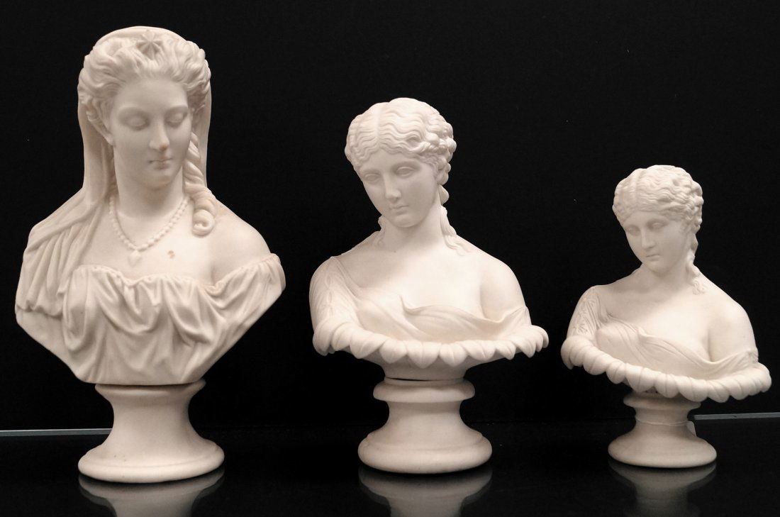 LOT (3) CONTINENTAL BISQUE BUSTS. HEIGHT 8-11 1/2" (1 of 1)