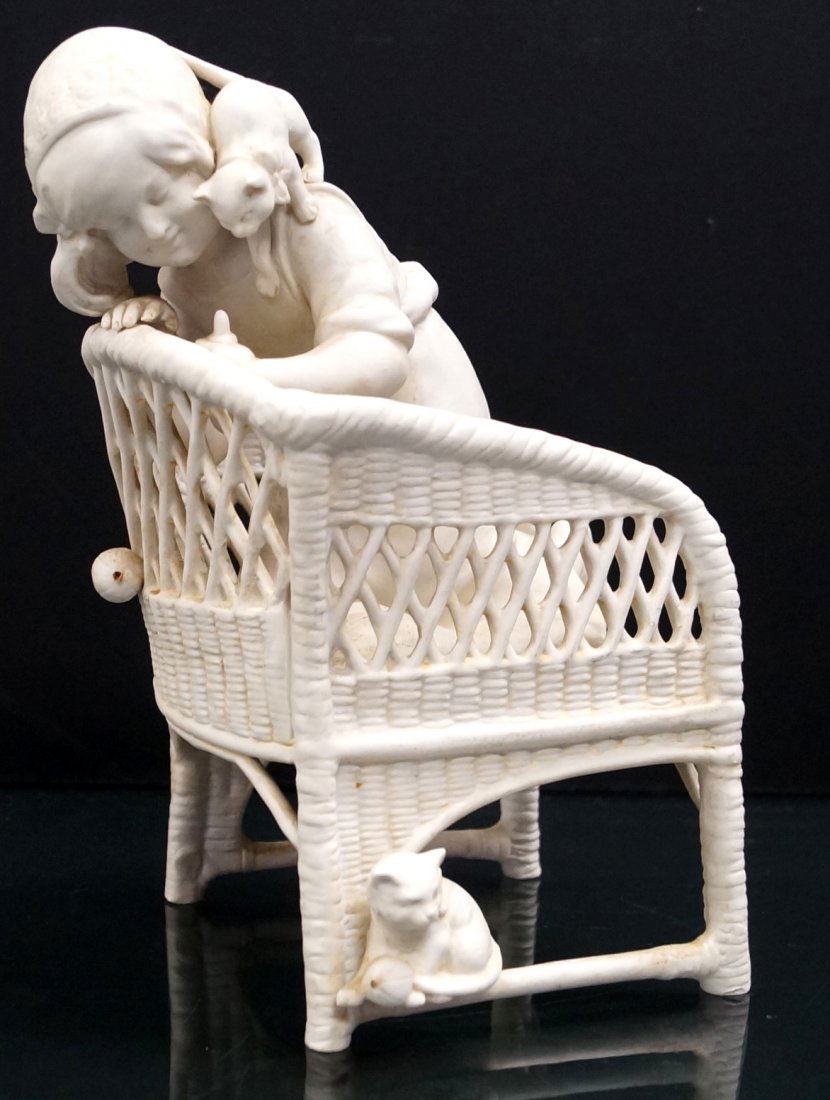 VICTORIAN BISQUE FIGURE, YOUNG GIRL PLAYING WITH CAT, (1 of 2)