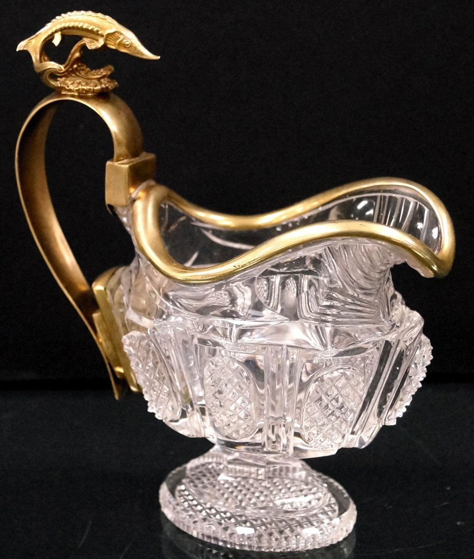 RUSSIAN CUT CRYSTAL/GILT 88 SILVER MOUNTED PITCHER, (1 of 2)