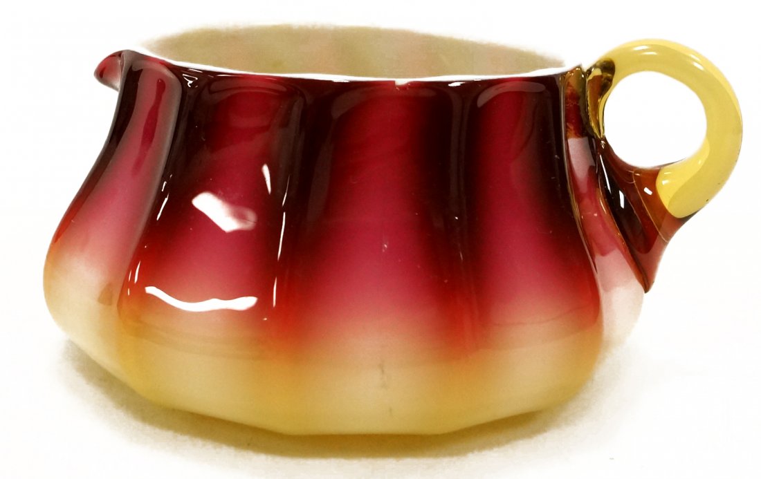 NEW ENGLAND GLASS COMPANY, PLATED AMBERINA CREAMER. (1 of 2)