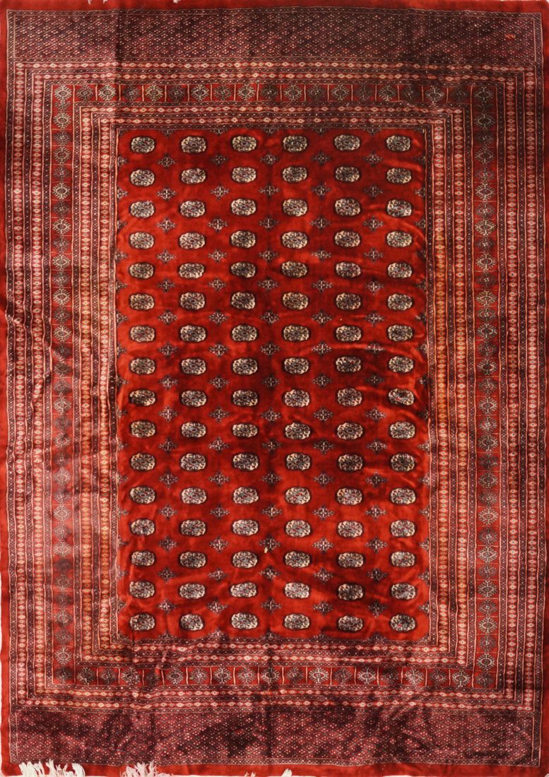 SEMI-ANTIQUE TURKOMAN CARPET, SIGNED. 9'4" X 10'8" (1 of 3)