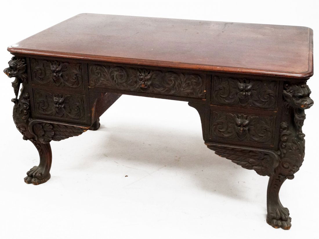 R.J. HORNER, CARVED MAHOGANY PARTNER'S (1 of 2)