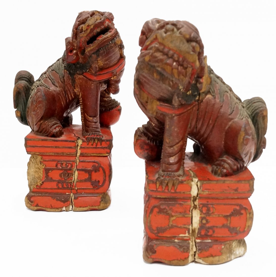 PAIR CHINESE CARVED AND LACQUERED FOO DOGS, CHING. (1 of 1)