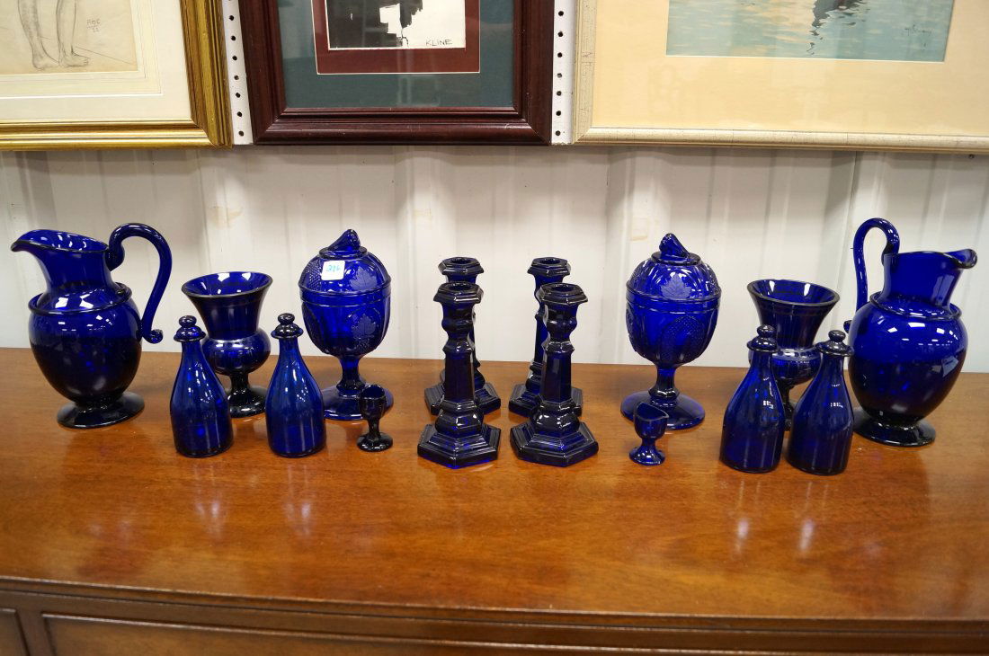 LOT ASSORTED COBALT GLASS INCLUDING PITCHERS, COVERED (1 of 1)