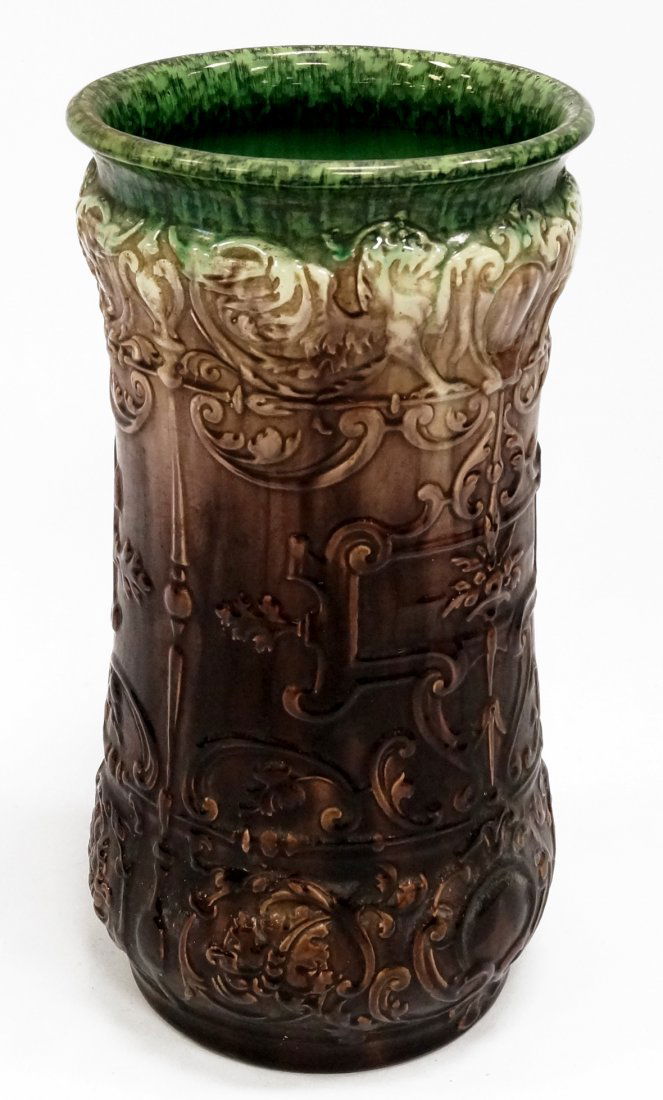 MAJOLICA ART POTTERY GLAZED UMBRELLA STAND WITH (1 of 1)