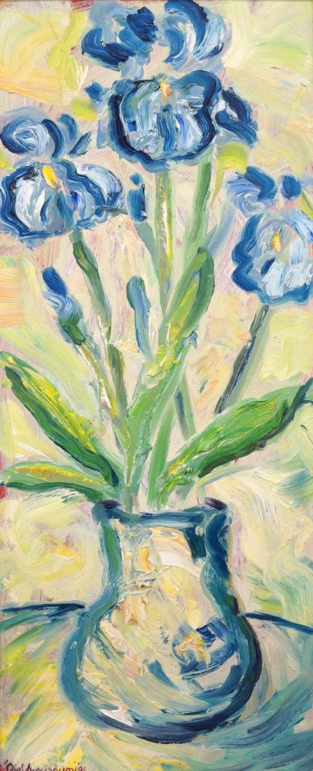 OLAF SIGURDSSON (AMERICAN/PA 20TH CENTURY), OIL ON: OLAF SIGURDSSON (AMERICAN/PA 20TH CENTURY), OIL ON BOARD, FLORAL STILL LIFE, SIGNED AND DATED. 8 X 20"; FRAMED 12 X 24"