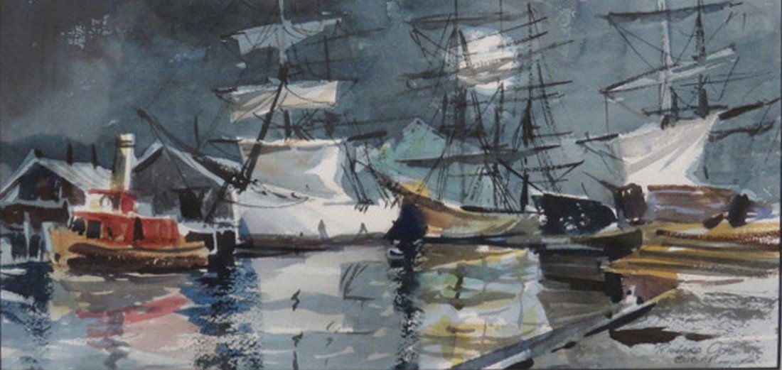 RICHARD OCHS (AMERICAN 1938-2006), WATERCOLOR, HARBOR (1 of 3)