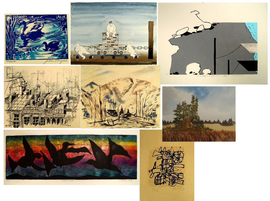 LOT (7) LITHOGRAPHS, WATERCOLOR AND WOODCUTS INCLUDING (1 of 1)