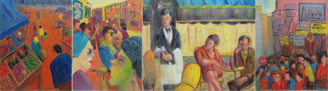 LOT (4) AMERICAN SCHOOL, OIL ON CANVAS, CAFE SOCIETY (1 of 5)