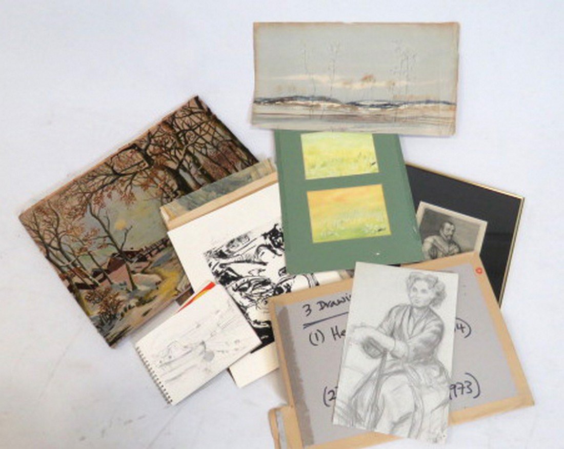 LOT INCLUDING ASSORTED ORIGINAL PAINTINGS, DRAWINGS, (1 of 6)