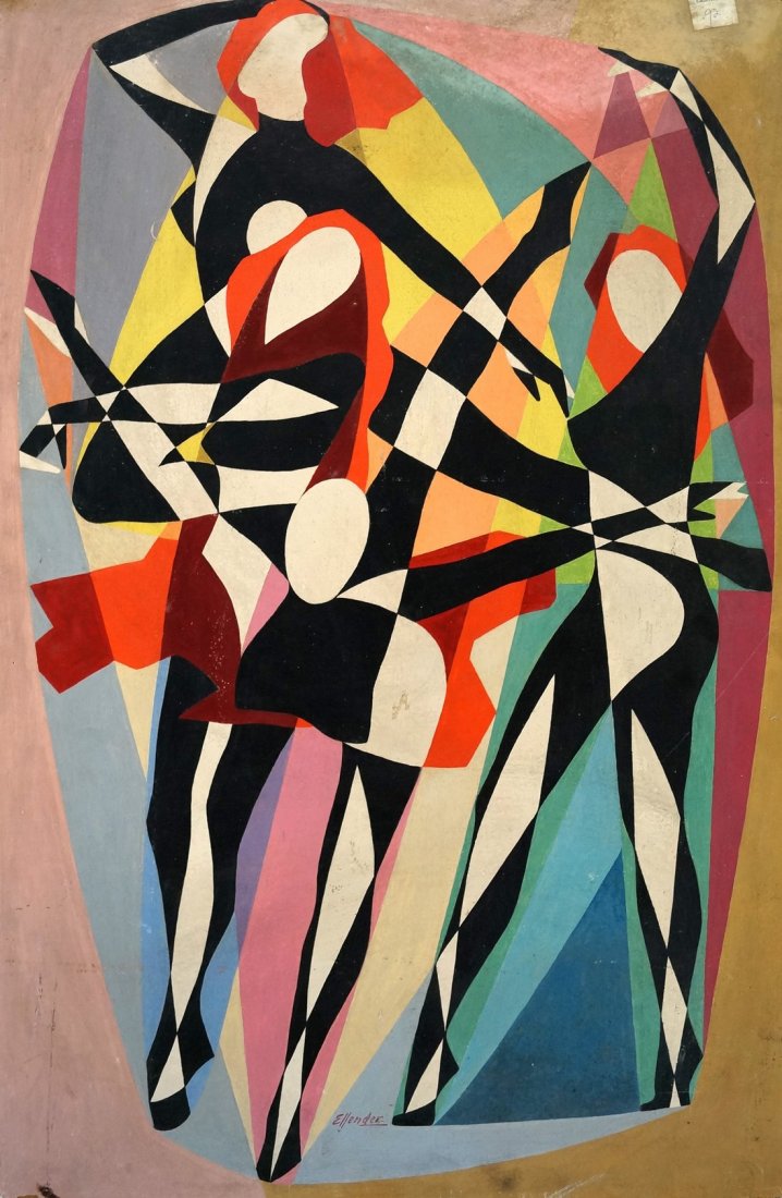 ELLENDER (AMERICAN 20TH CENTURY), OIL ON MASONITE,: ELLENDER (AMERICAN 20TH CENTURY), OIL ON MASONITE, CUBIST NUDE STUDY, SIGNED. 40 X 26"