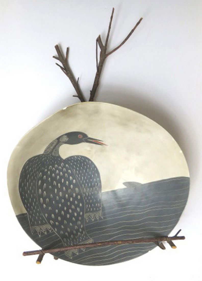 MELISSA LESHE GREENE, POTTERY BOWL, "FIGHTING LOON" (1 of 5)