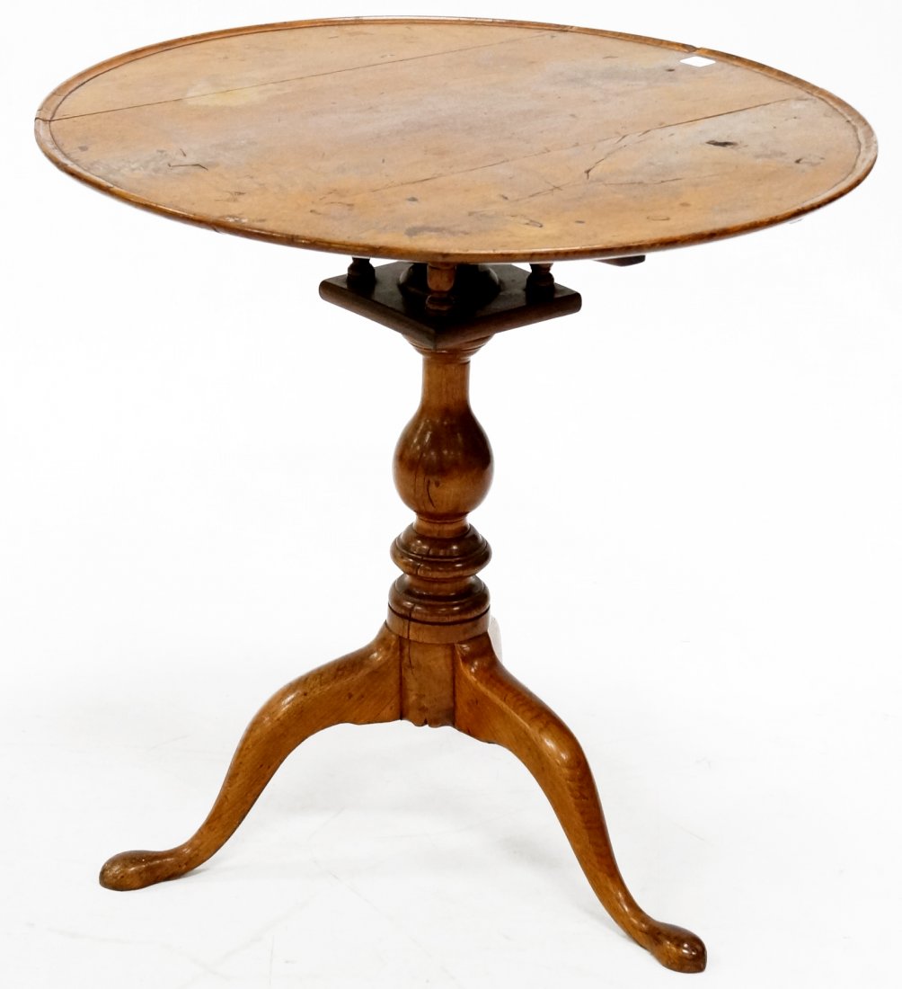 QUEEN ANNE CARVED ELM TILT-TOP BIRD CAGE TEA STAND, (1 of 3)