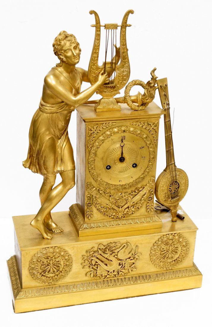 FRENCH EMPIRE GILT BRONZE FIGURAL SHELF CLOCK, 19TH (1 of 1)