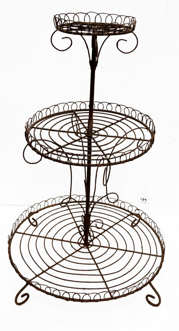 VICTORIAN WIRE WORK 3-TIER STAND. HEIGHT 23"; DIAMETER (1 of 1)