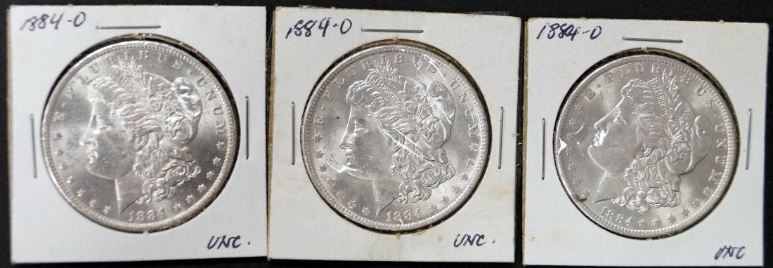 LOT (3) 1884-O MORGAN SILVER DOLLAR COINS (UNC) (1 of 1)