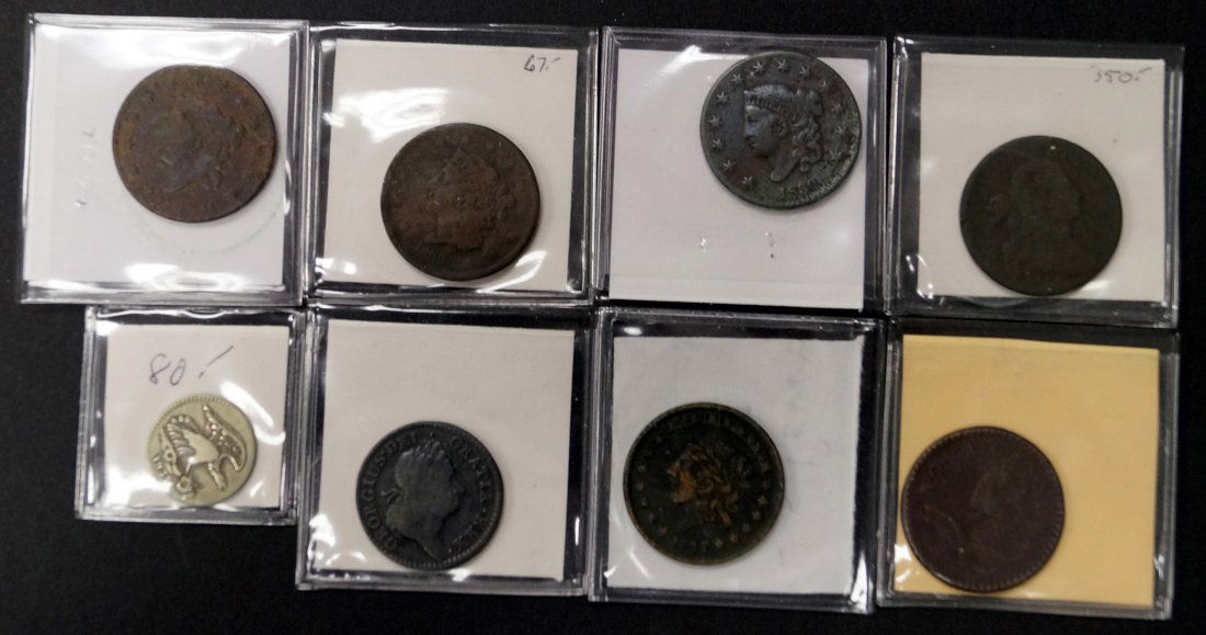 LOT (8) INCLUDING 1786 NJ COLONIAL COPPER COIN; 1724 (1 of 5)