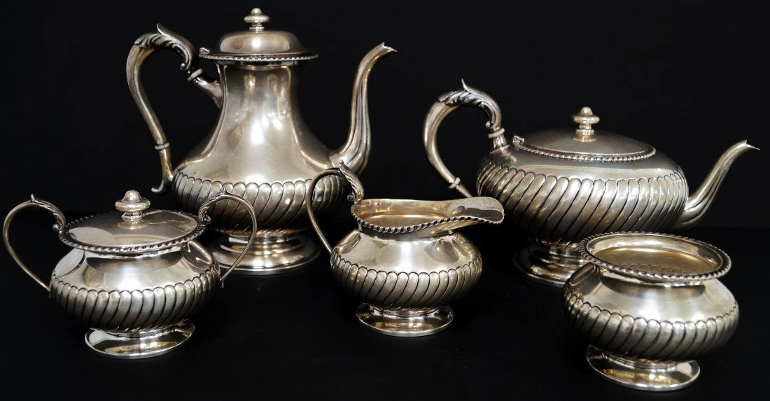 SET (5) AMERICAN STERLING HAND CHASED TEA/COFFEE SET, (1 of 3)