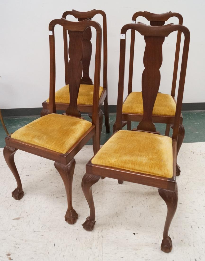 LOT (4) CHIPPENDALE STYLE CARVED MAHOGANY BALL AND CLAW: LOT (4) CHIPPENDALE STYLE CARVED MAHOGANY BALL AND CLAW FOOT DINING CHAIRS WITH UPHOLSTERED GOLD VELVET SEATS