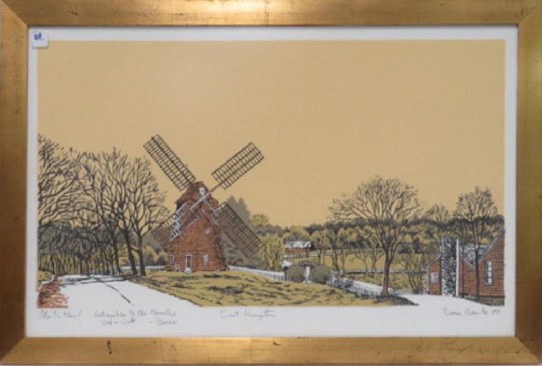 BRUCE FRANK (AMERICAN 20TH CENTURY), LINOCUT, "EAST: BRUCE FRANK (AMERICAN 20TH CENTURY), LINOCUT, "EAST HAMPTON", SIGNED AND INSCRIBED, 1977 AP. SIGHT 18 3/4 X 29"; FRAMED AND GLAZED-22 X 32 1/2"