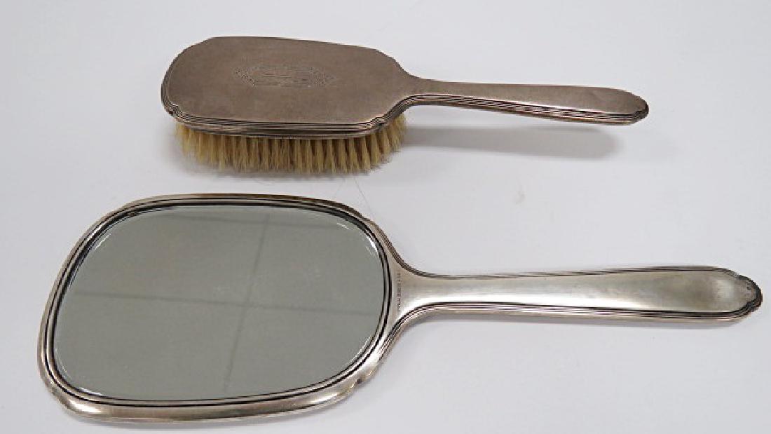 LOT (2) BLACKING TON STERLING HAND MIRROR AND BRUSH,: LOT (2) BLACKING TON STERLING HAND MIRROR AND BRUSH, MONOGRAMMED "MMC"