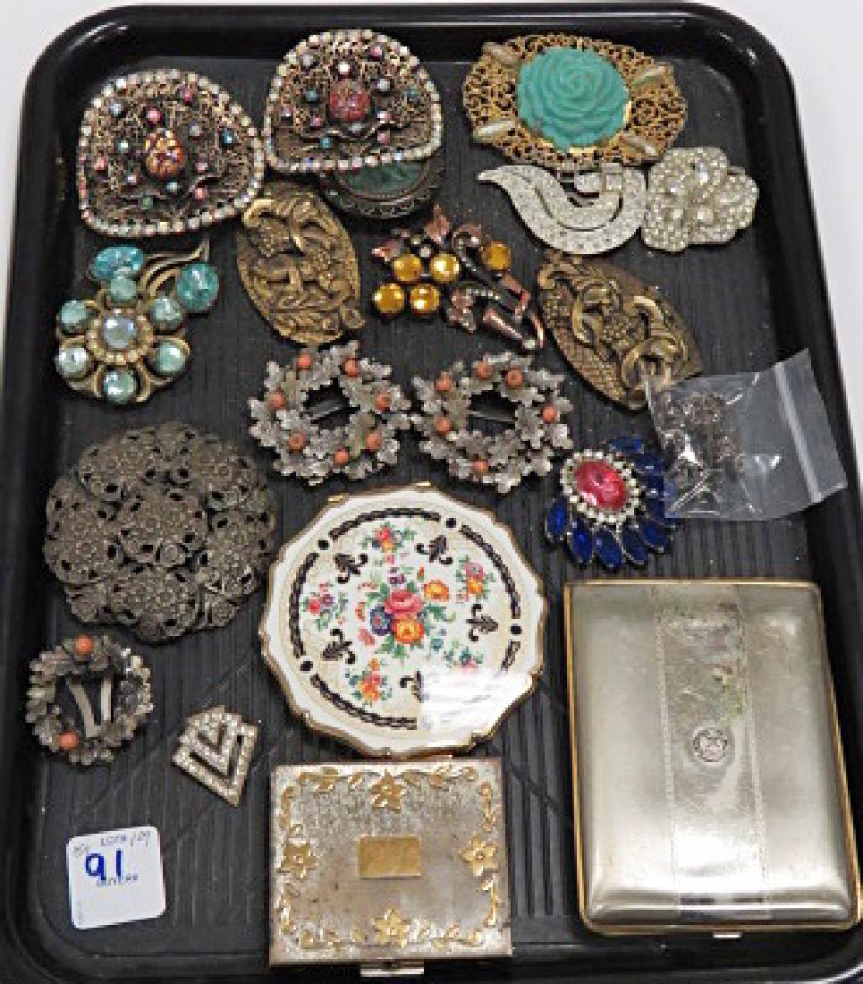LOT ASSORTED VINTAGE COSTUME JEWELRY BELT BUCKLES, (1 of 5)