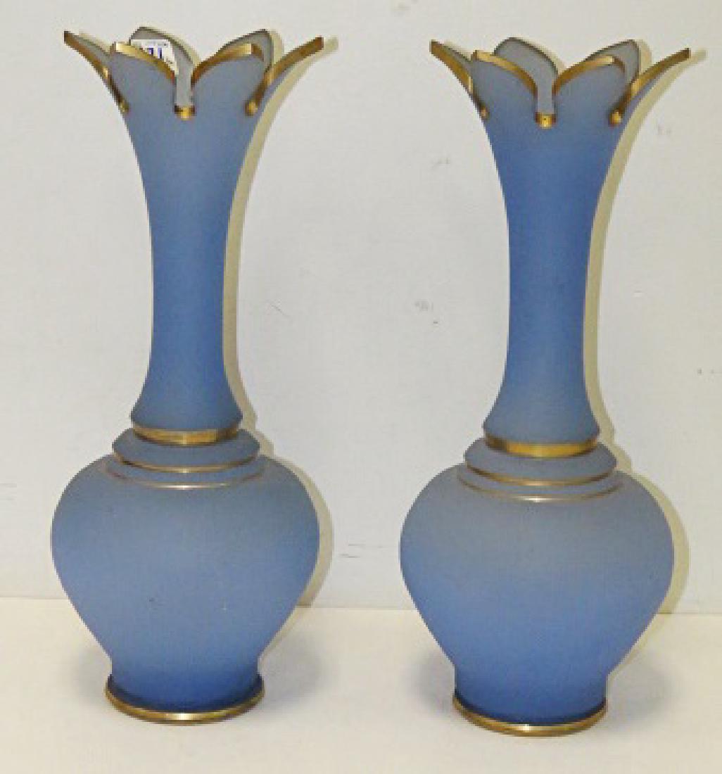 PAIR BLUE BRISTOL GILT DECORATED GLASS VASES. HEIGHT (1 of 1)
