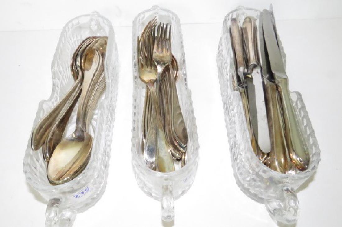 SILVER PLATE FLATWARE SET WITH (3) PRESSED GLASS (1 of 3)