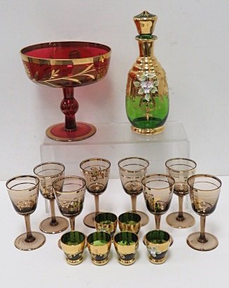 LOT (16) VINTAGE FINE PAINTED BOHEMIAN GLASS INCLUDING (1 of 4)