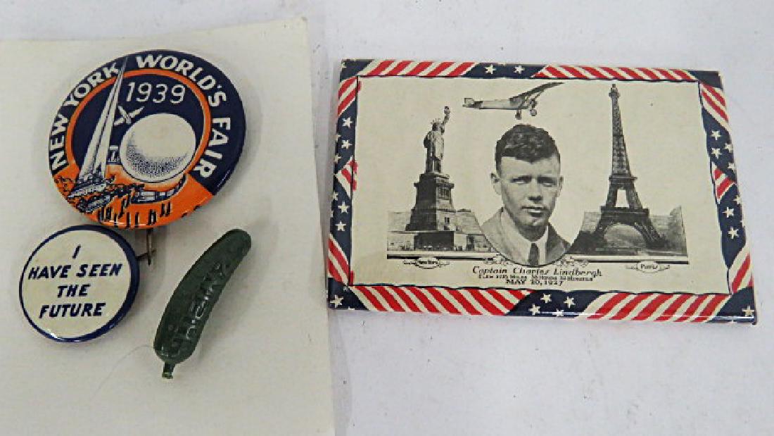 LOT INCLUDING (3) 1939 WORLD'S FAIR PINS/BUTTONS AND (1 of 1)