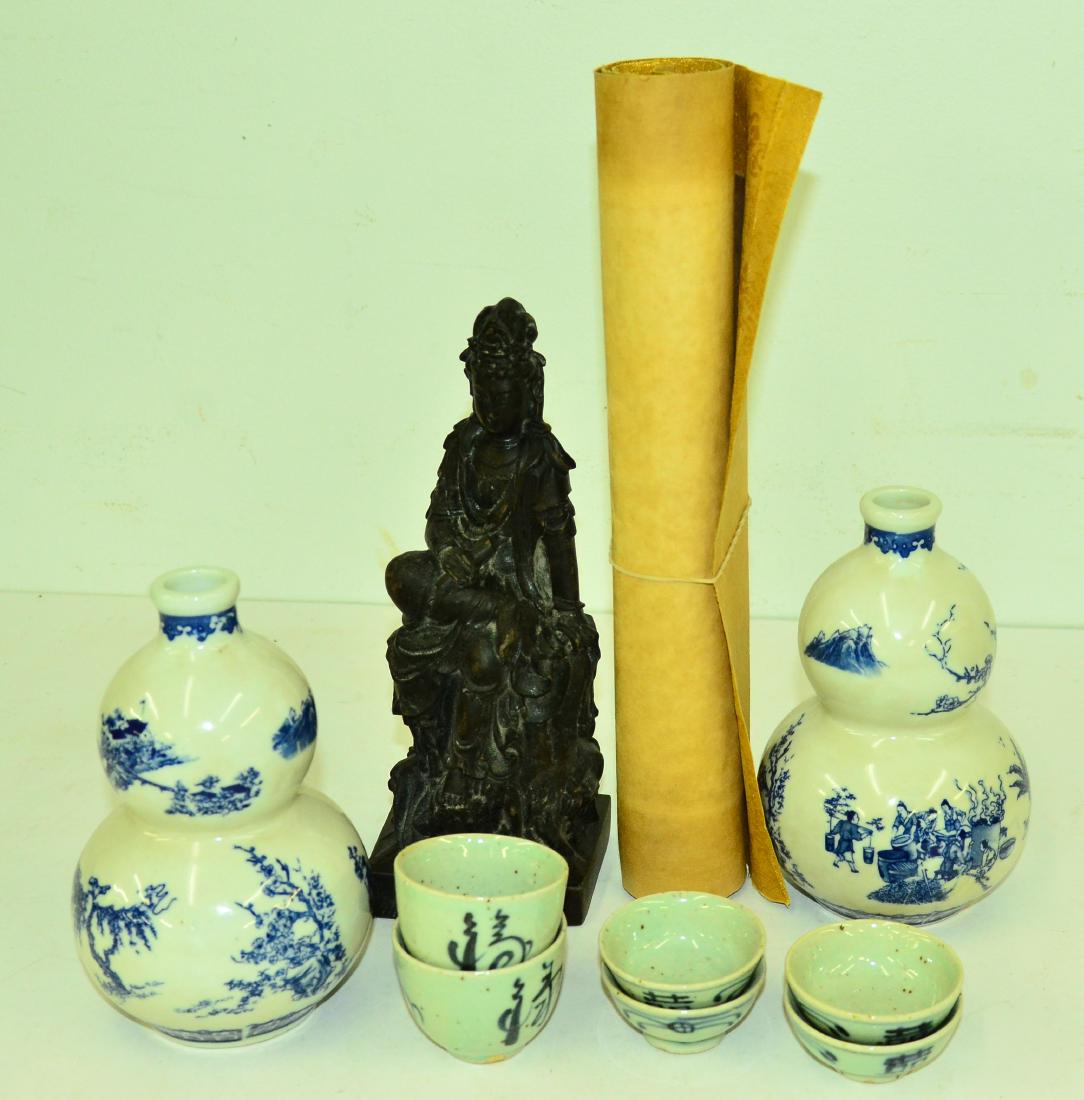 LOT ASSORTED CHINESE INCLUDING (2) PORCELAIN DOUBLE (1 of 4)