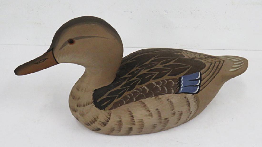 PAINTED AND CARVED DECOY WITH GLASS EYES, HORNICK (1 of 2)